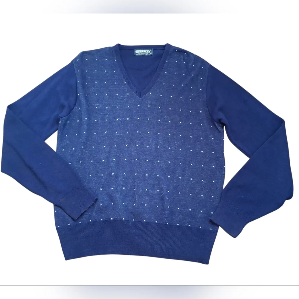 Puritan Navy V-Neck Sweater with Dotted Pattern